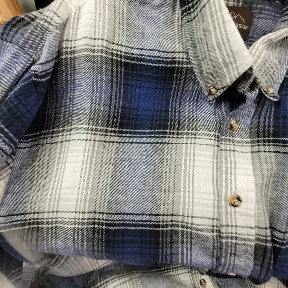 Mountain Ridge Long Sleeve Button Down Light Flannel Navy Blue Plaid Shirt 2XL - Picture 4 of 7